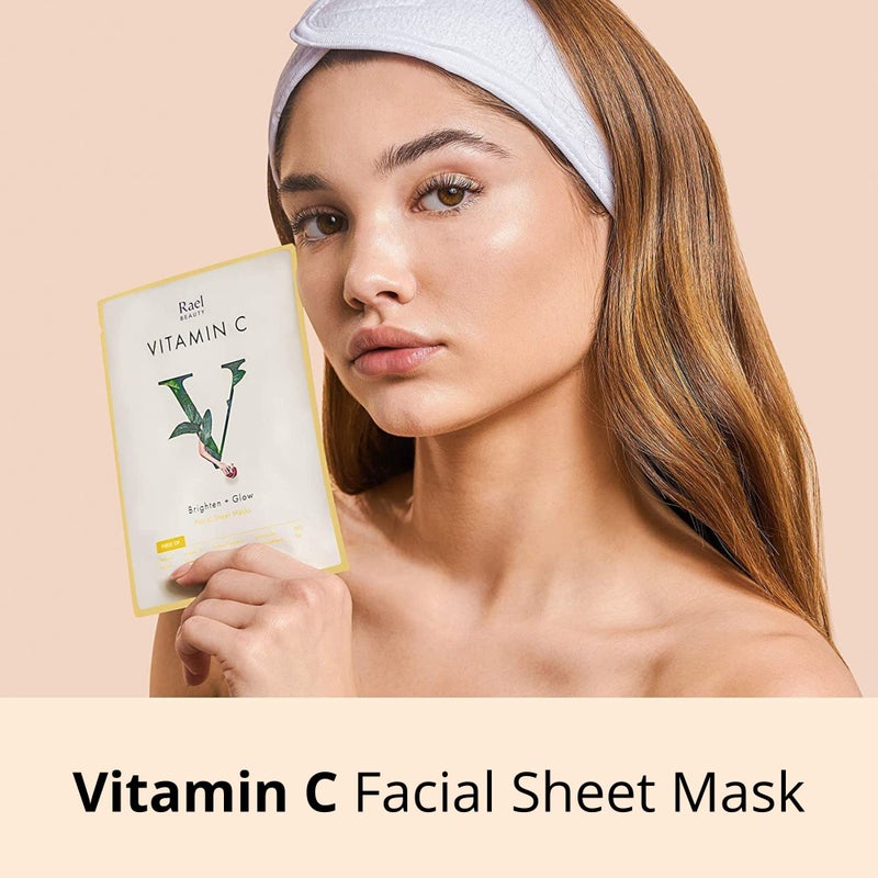 Rael Vitamin C Face Masks â€“ Brighten + Glow with Pomegranate and Citrus Fruit Extract, All Skin Types, Korean Skin Care (5 Count) - Image 5